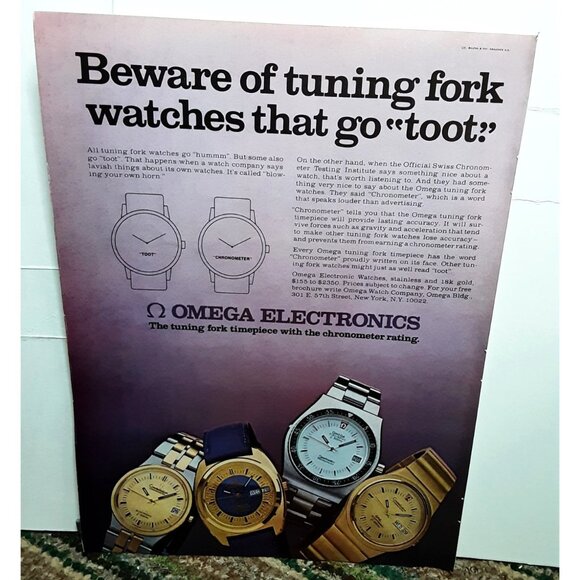 1974 Omega Electronics Watch Print Ad Tuning Fork Chronometer Vintage - Picture 1 of 1